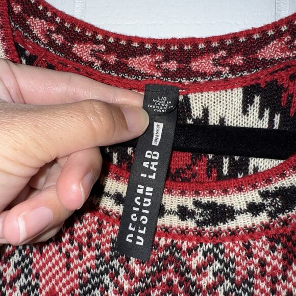 Lord & Taylor Design Lab Women’s Aztec Sweater Midi Dress Fringe Hem Red Black L - Picture 5 of 6